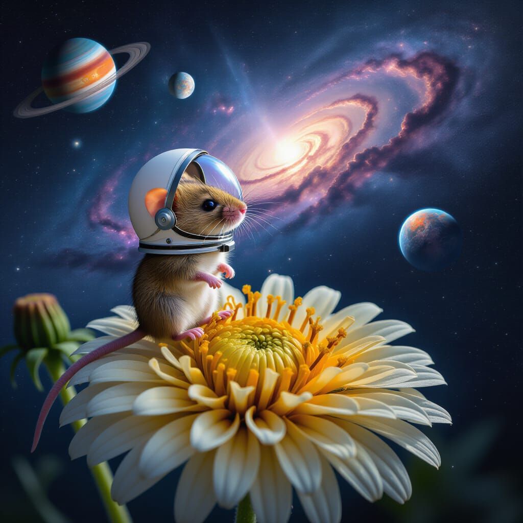 Mouse Astronaut on Glowing Dandelion Seed
