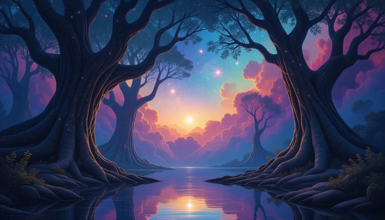 Cosmic Forest of Stardust and Shimmering Energy