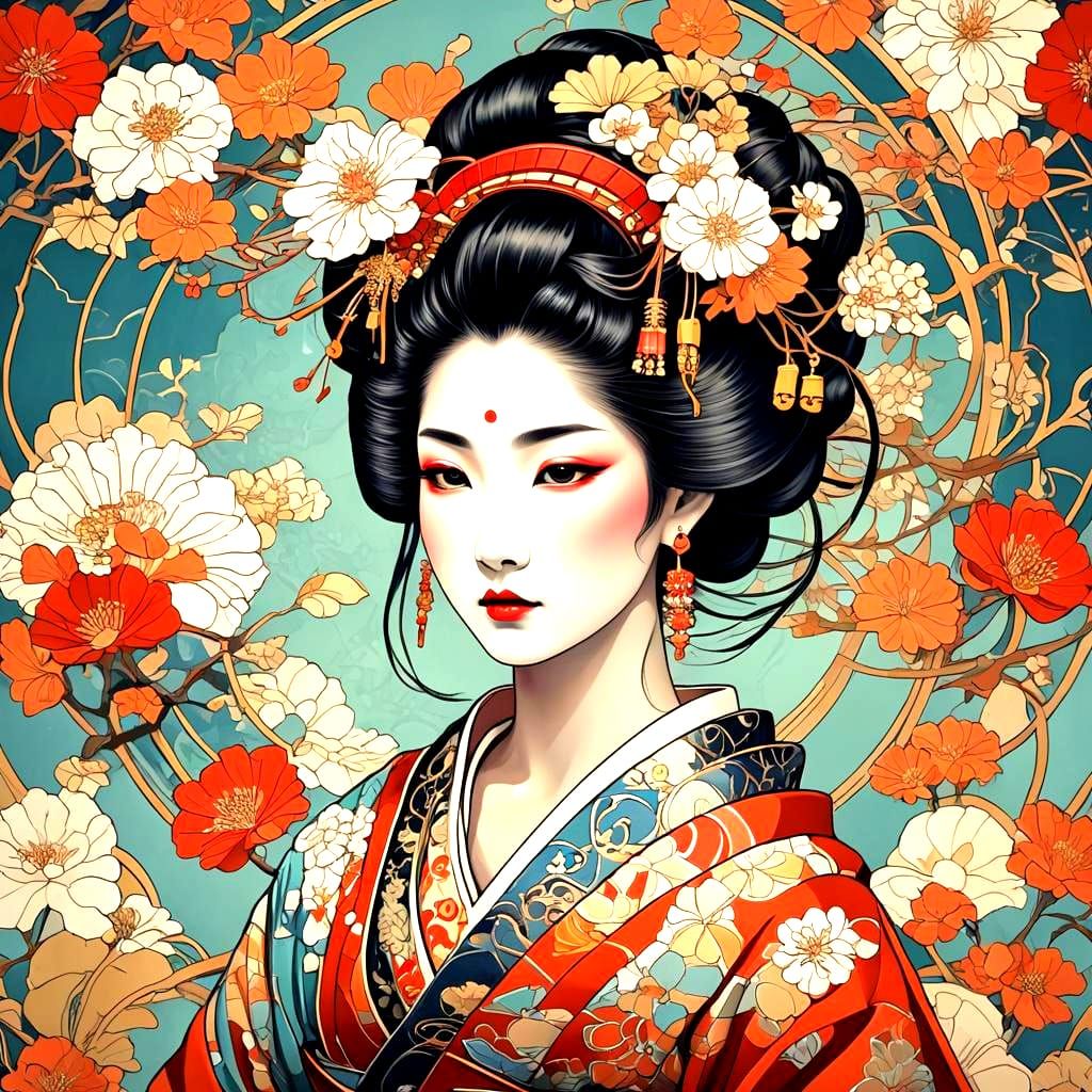 Art Nouveau Geisha in Abstract Style