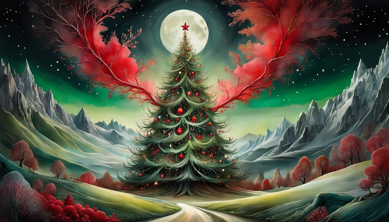 Whimsical Christmas Scene in Moonlit Maximalism