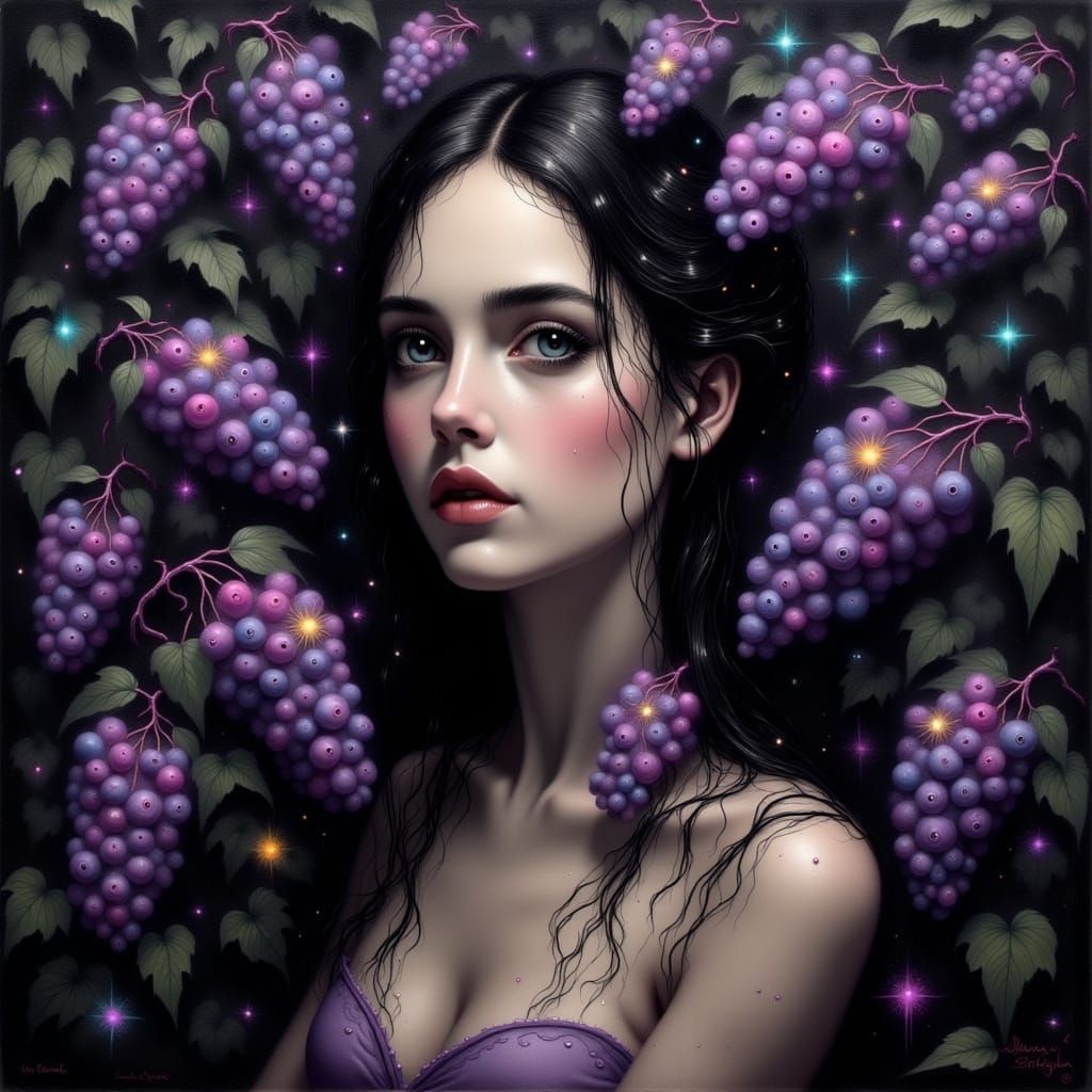 Gothic Beauty in Luminous Hues, Ana de Armas, Oil on Canvas