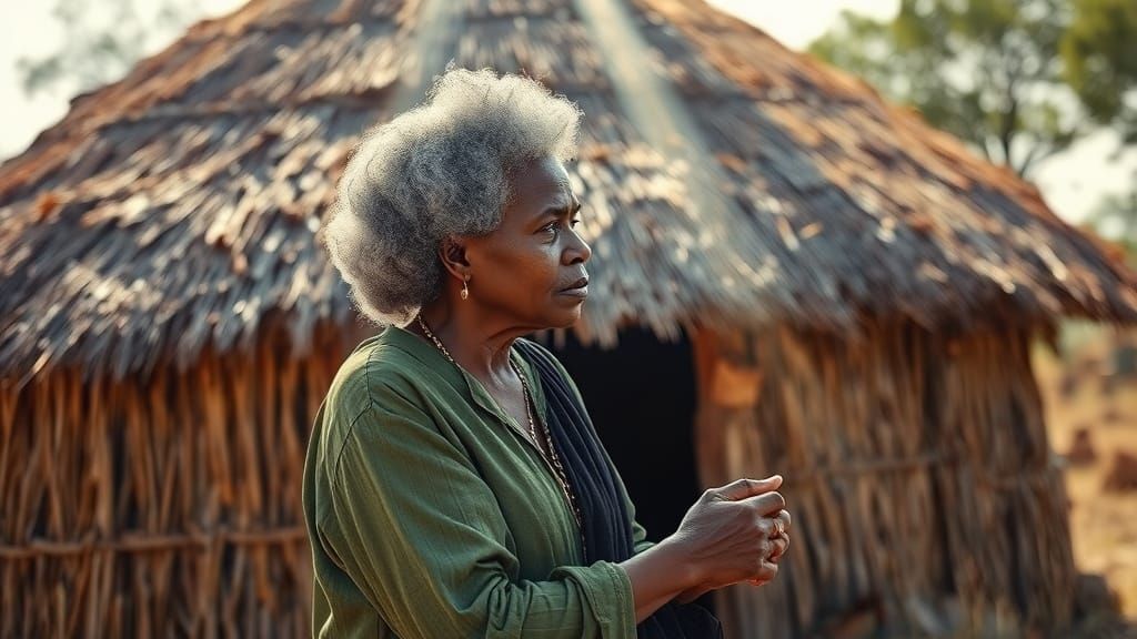 African Mother and Daughter Embraced in Warm Sunshine