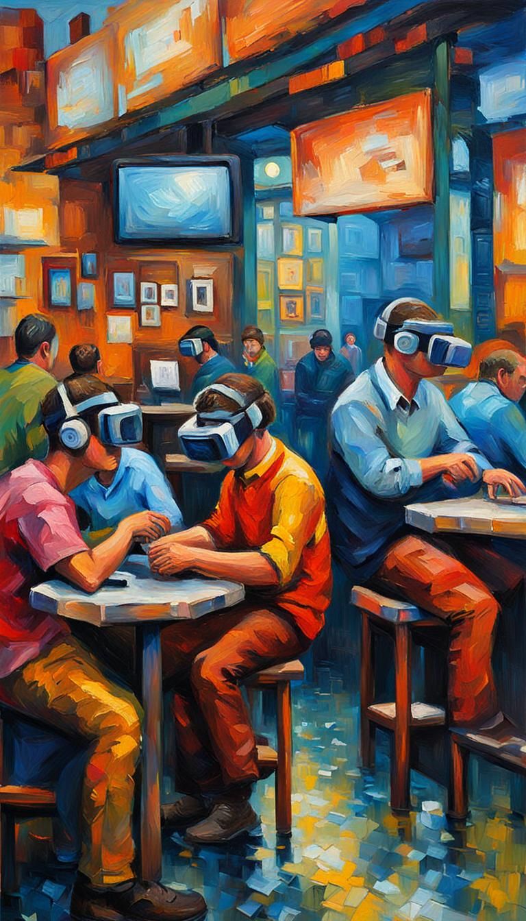 VR Cafe: Neo-Impressionist Oil Painting with Impasto