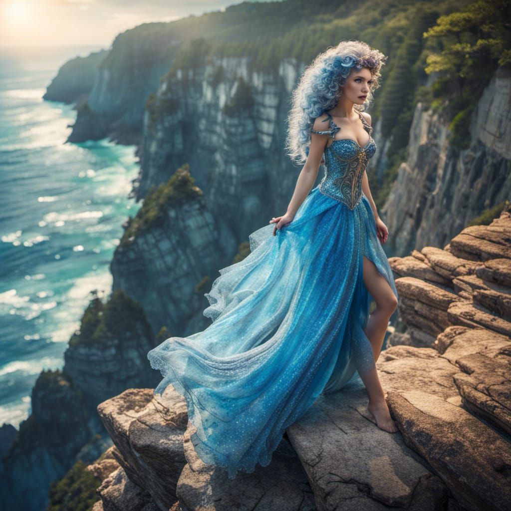 Blue Fairy Princess Overlooking Crystal Ocean