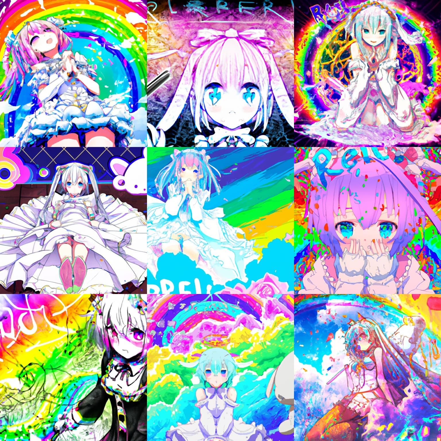 Psychedelic Graffiti Anime Girl with Rainbow Colors