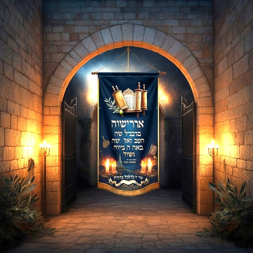 Hebrew Hasidic Banner in Royal Blue and Gold