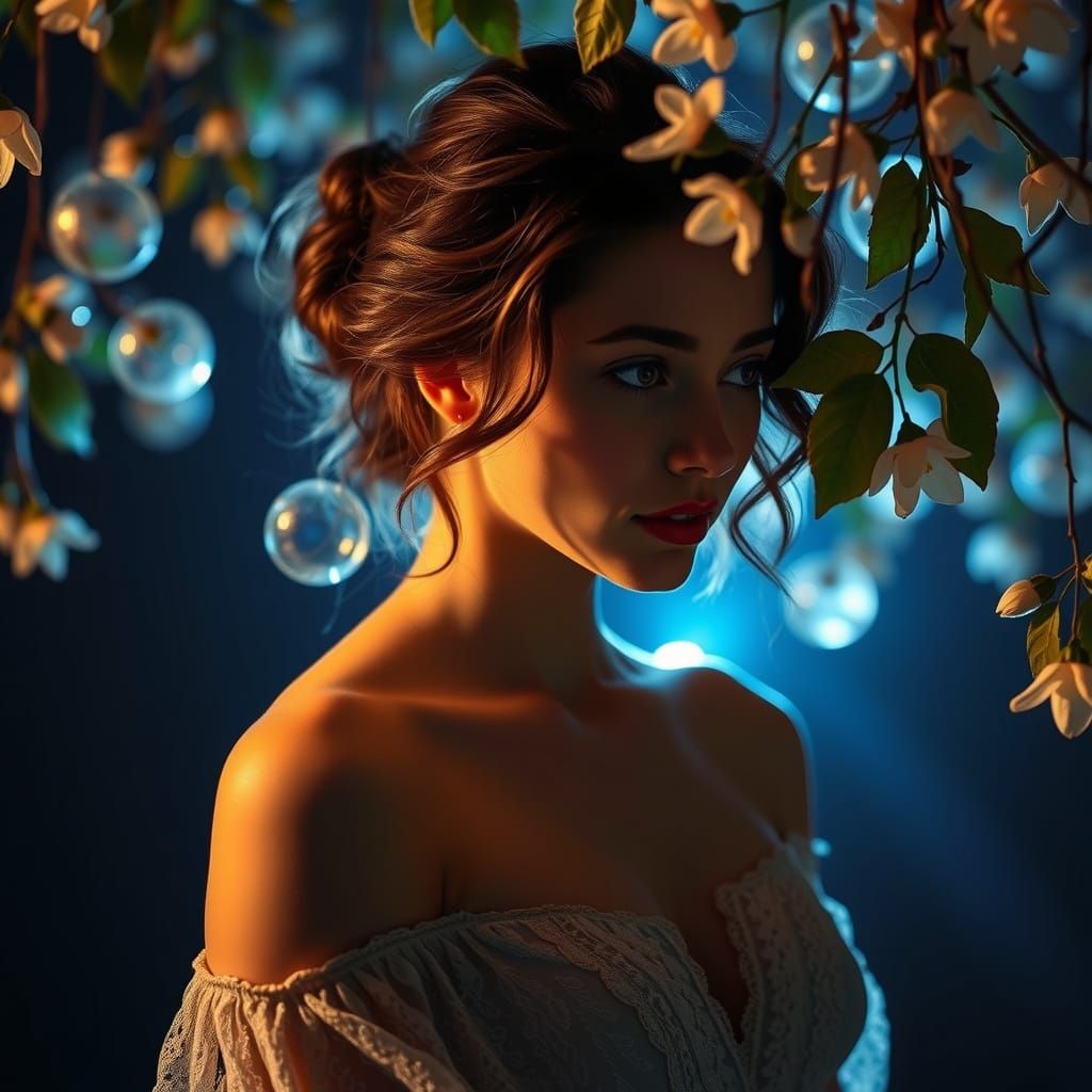 Dreamlike Reflection: Woman in Forest, Digital Art