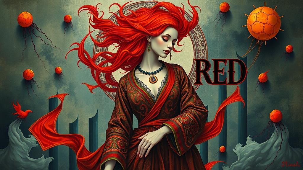 Redhead Woman in Surreal Automatism Dreamscape