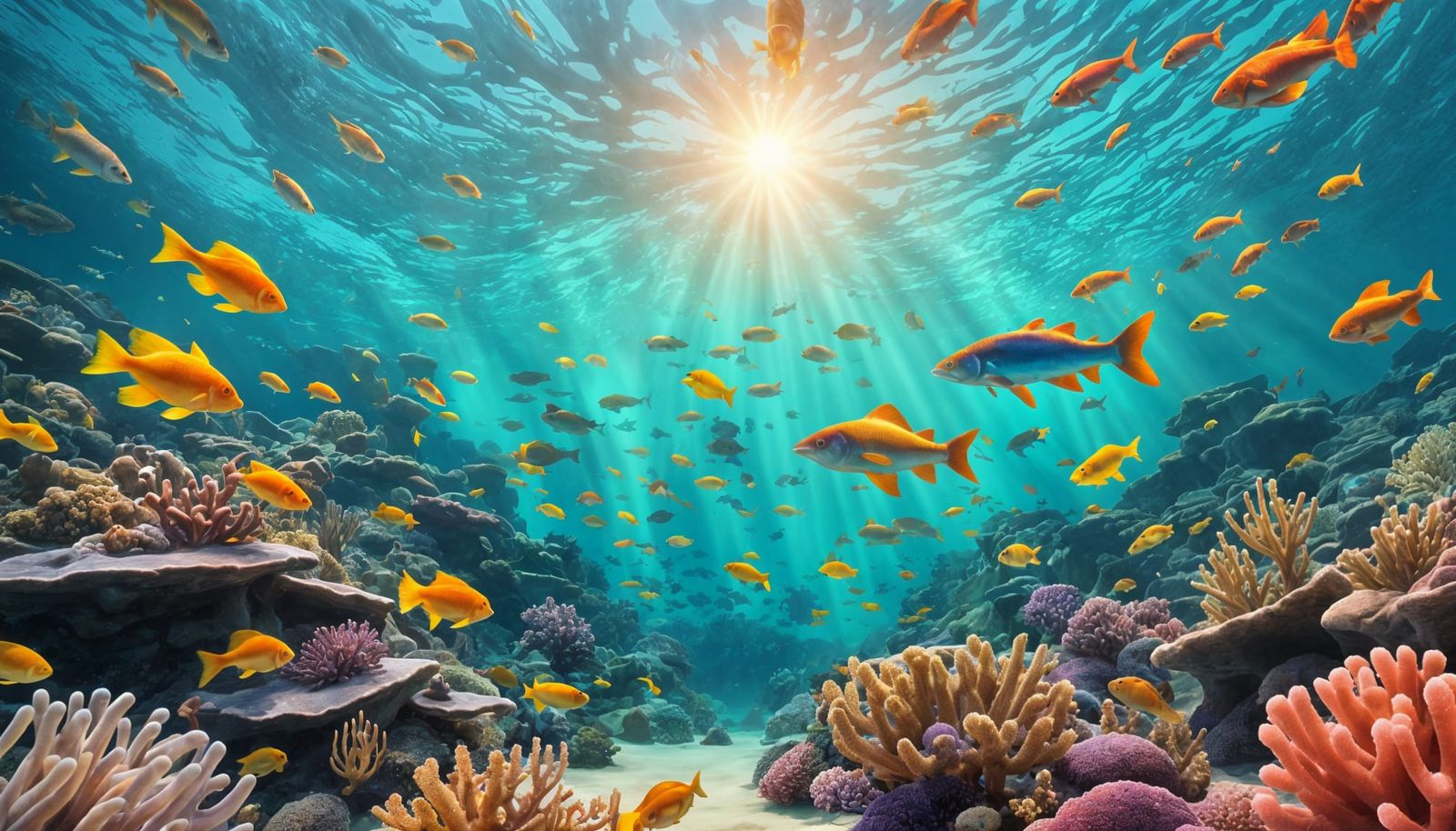 Colorful Fish and Coral Reef in Underwater Scene