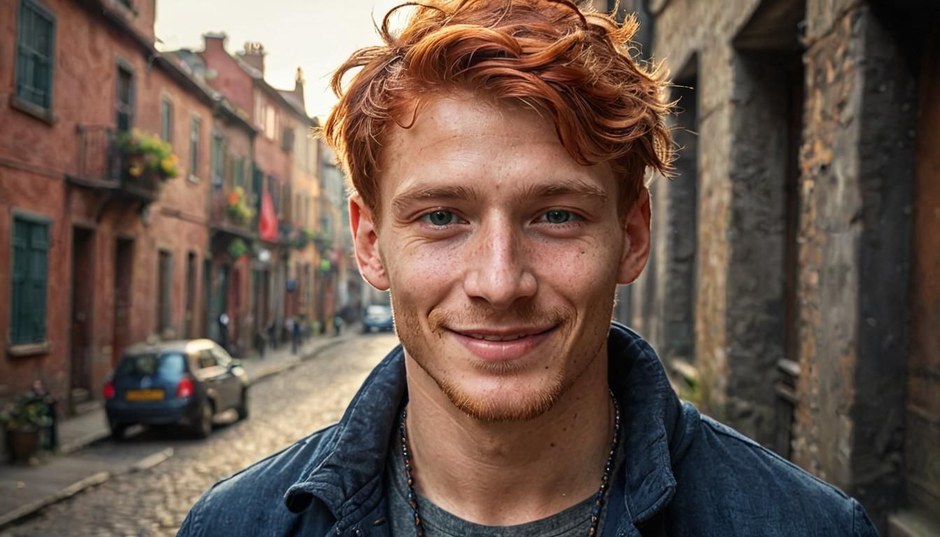 Hyperrealistic Portrait of Smiling Redhead in Cinematic Styl...