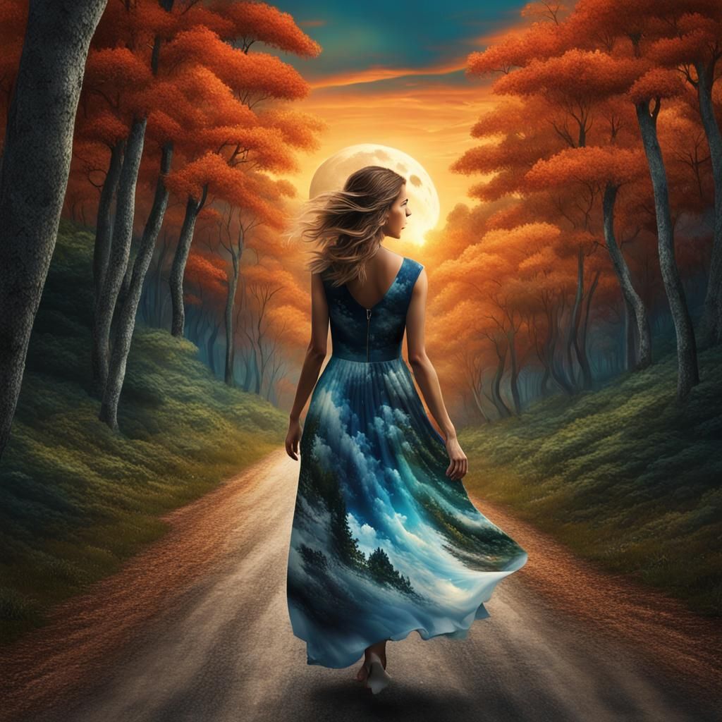 Lost Woman in Forest: Hyperrealistic Photography