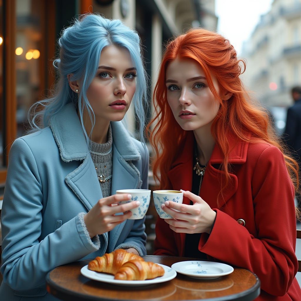 Icy Goddess and Fiery Woman in Parisian Cafe