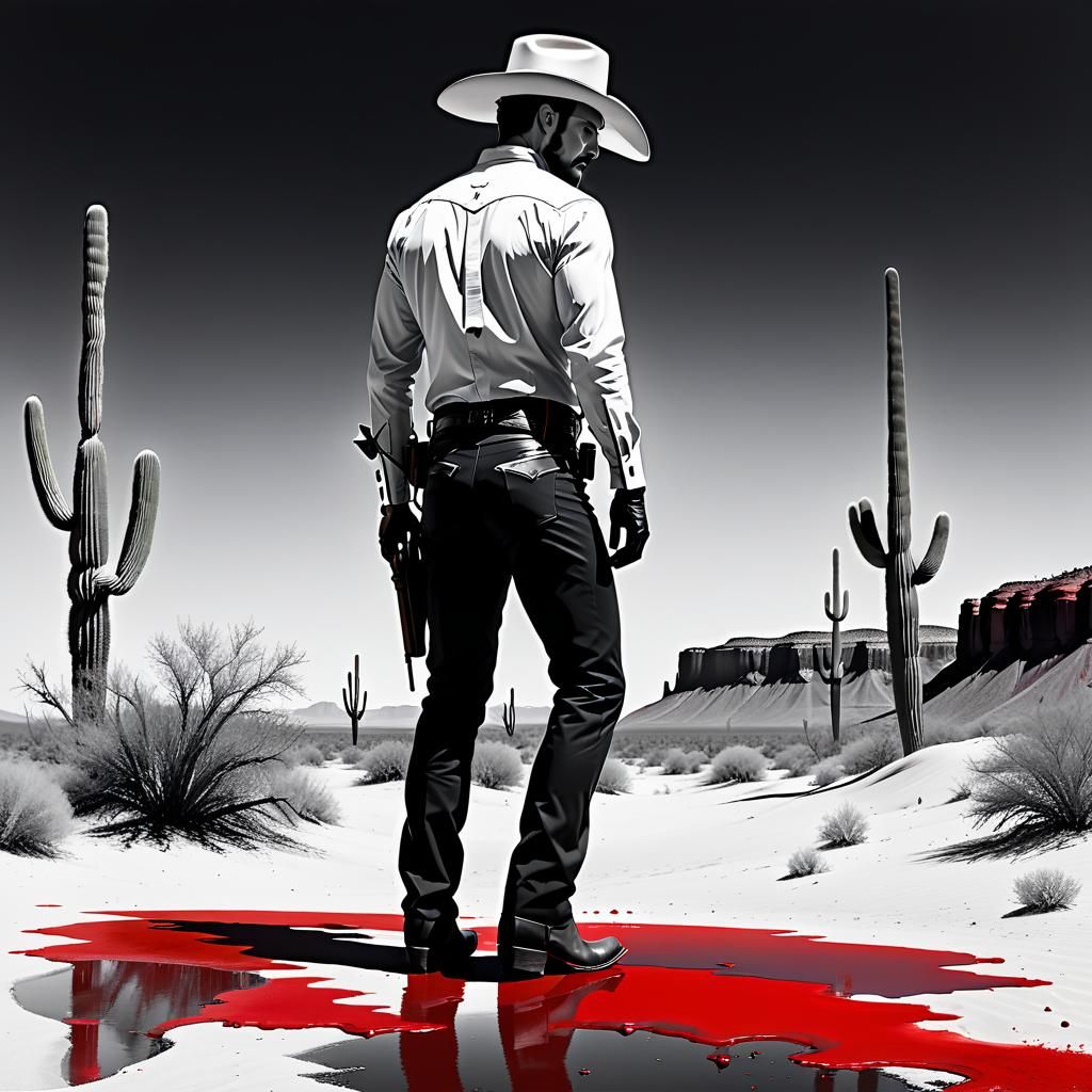 Cowboy in Arizona: Inkpunk Vorticism Painting