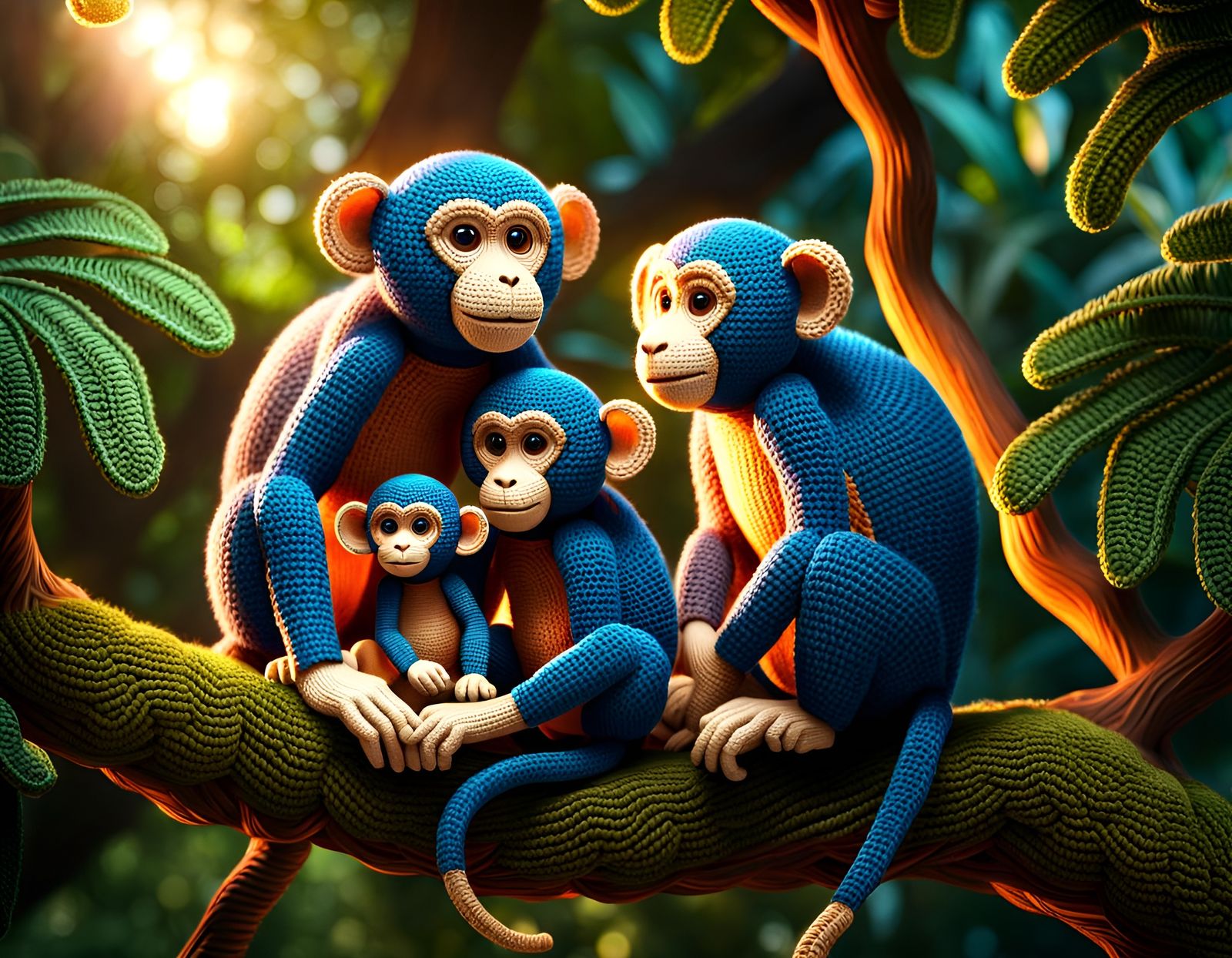 Crochet Monkey Family in Jungle Twilight
