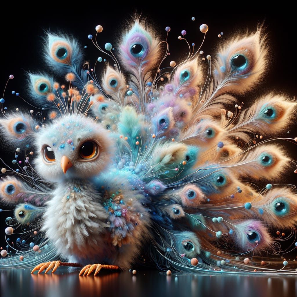 Fluffy Peacock with Pastel Tail, 3D Rendered