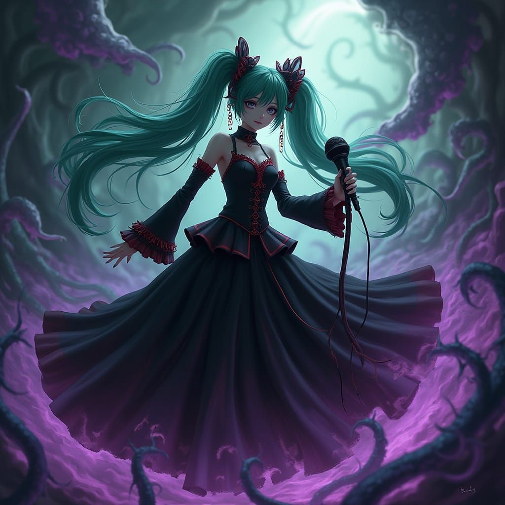 Eldritch Gothic Hatsune Miku with Crimson Accents
