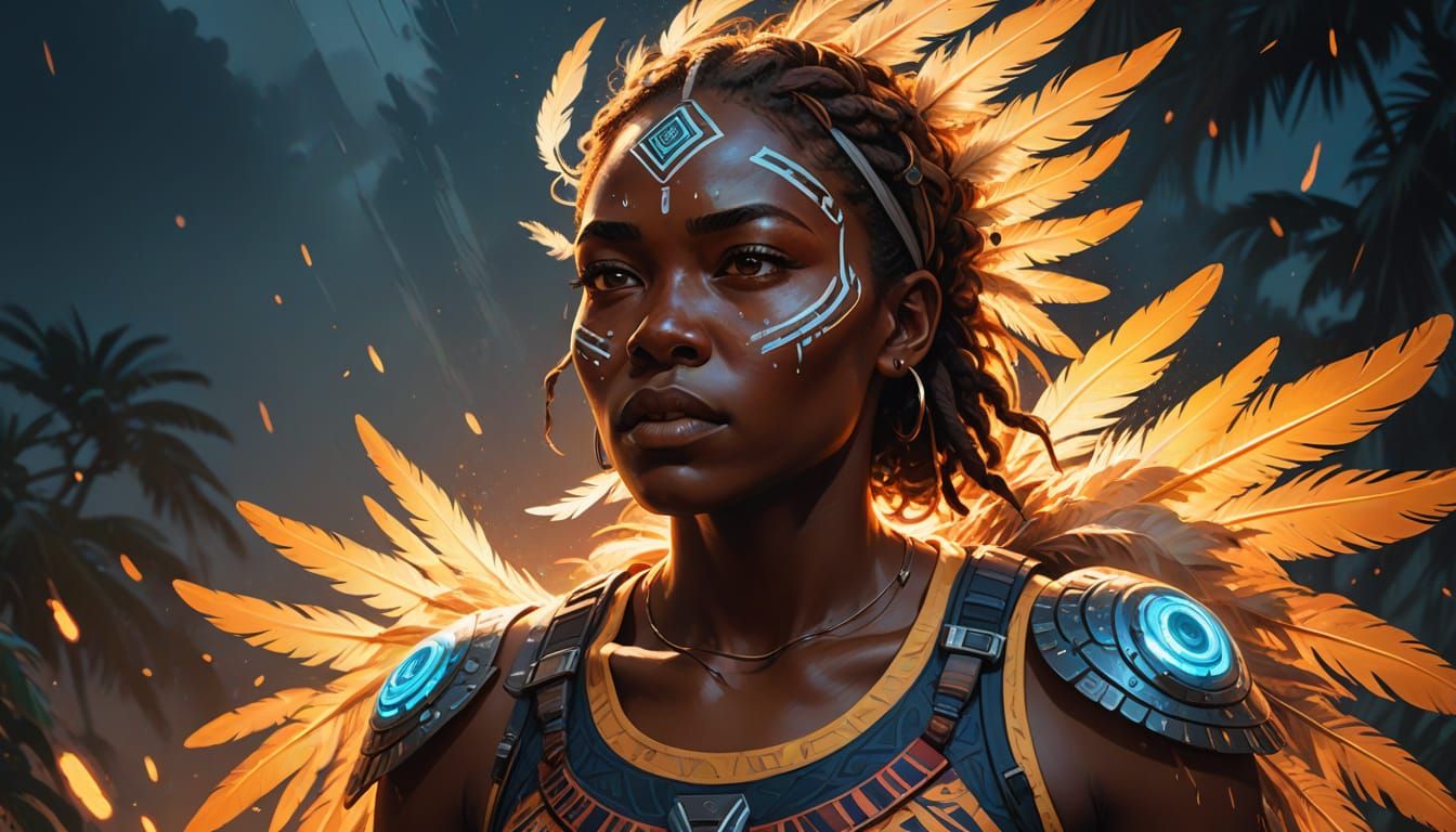 West African Athlete in Digital Oil Painting