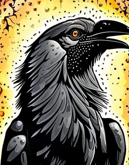 Armored Raven: Retro Analog Bird Art