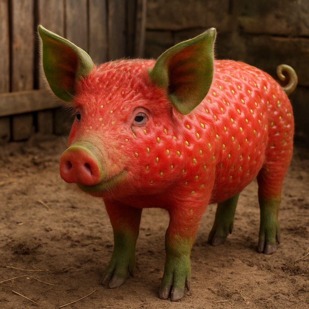 Strawberry Pig on the Farm in Realistic Style
