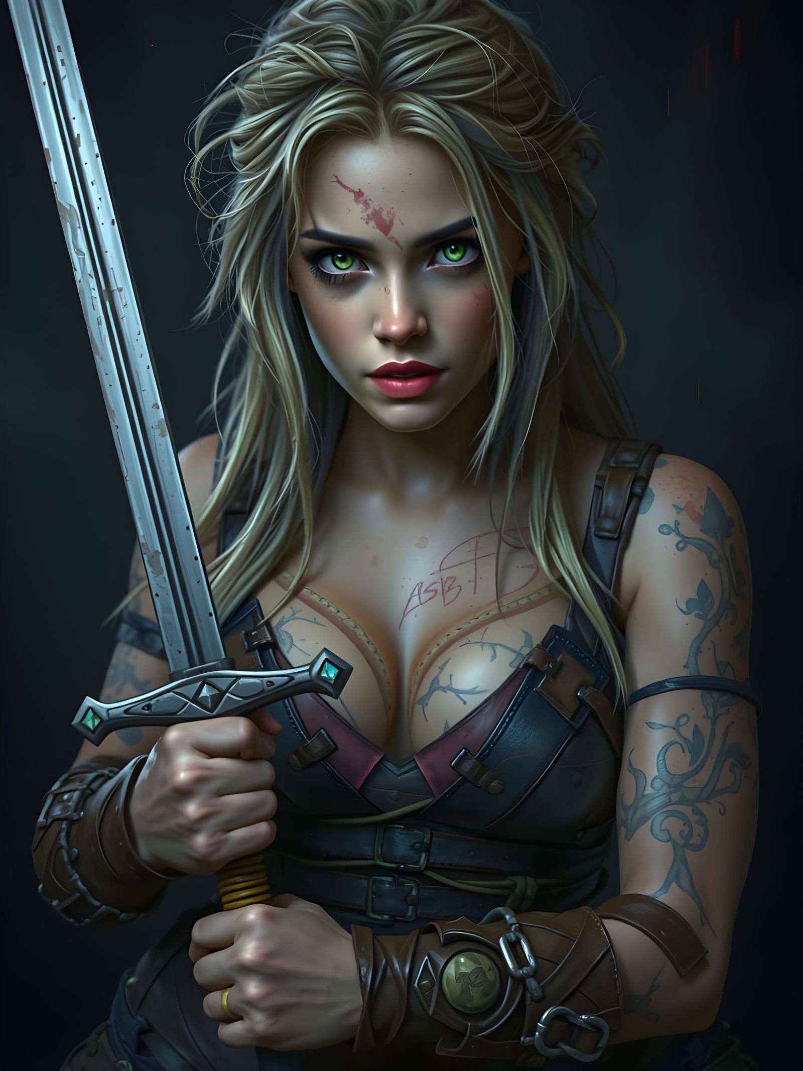 Surreal Fantasy Warrior in Tattered Leather, Gritty and Grim