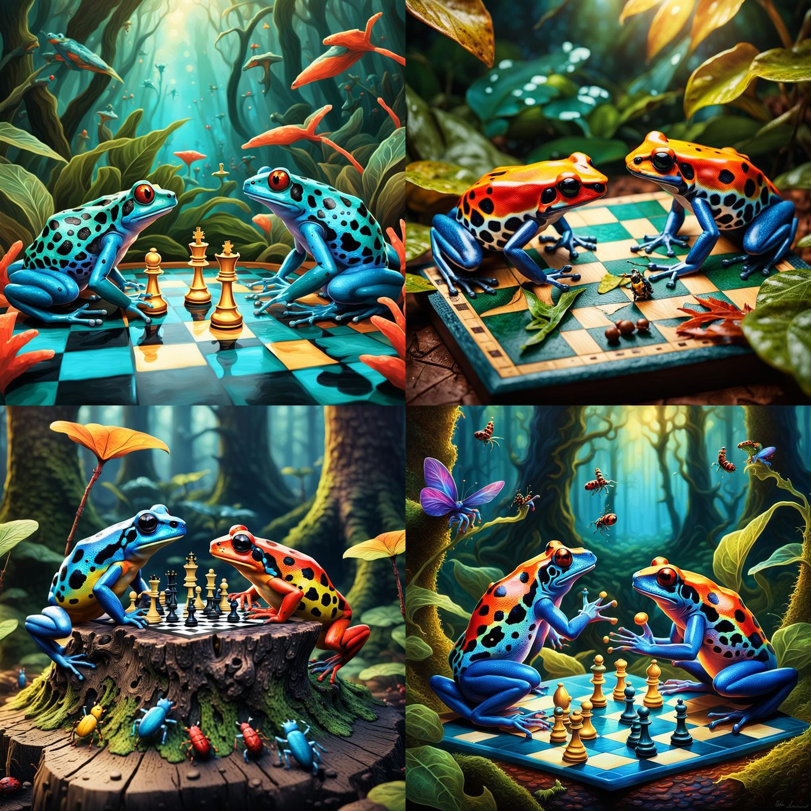 Colorful Dart Frogs Play Chess with Bugs