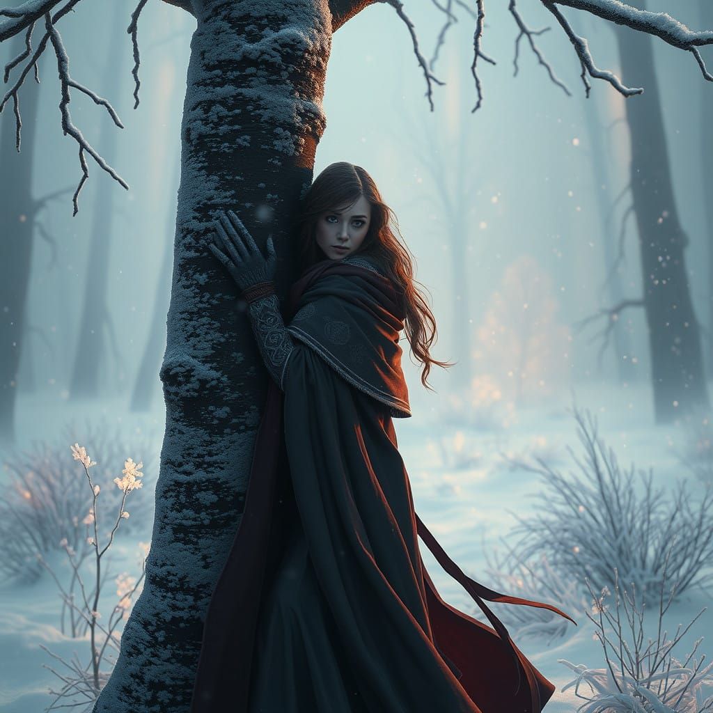 Mystical Warrior Woman Emerges from Winter Wonderland in Eth...