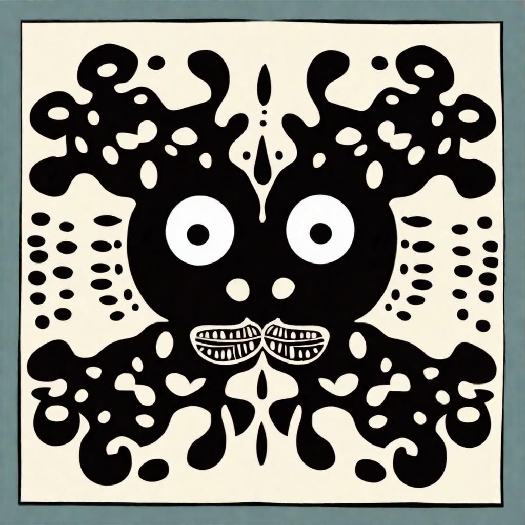 Cute Face Ink Blot in Folk Art Style