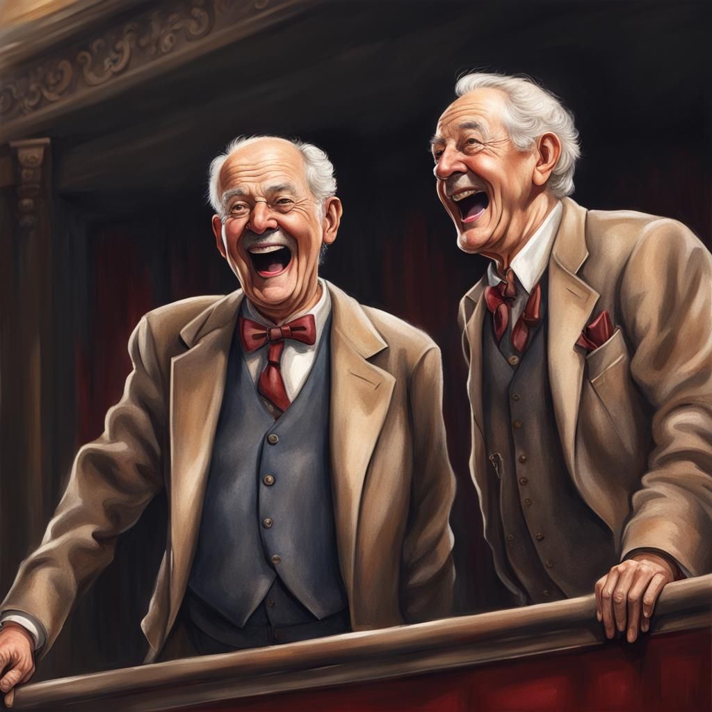Realistic Old Men Heckling in Theater Balcony