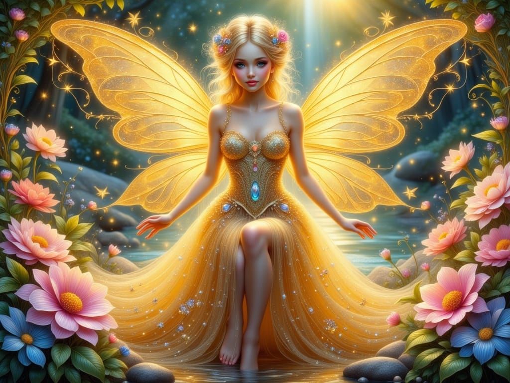 Golden Dragon Fairy Spreads Golden Wings