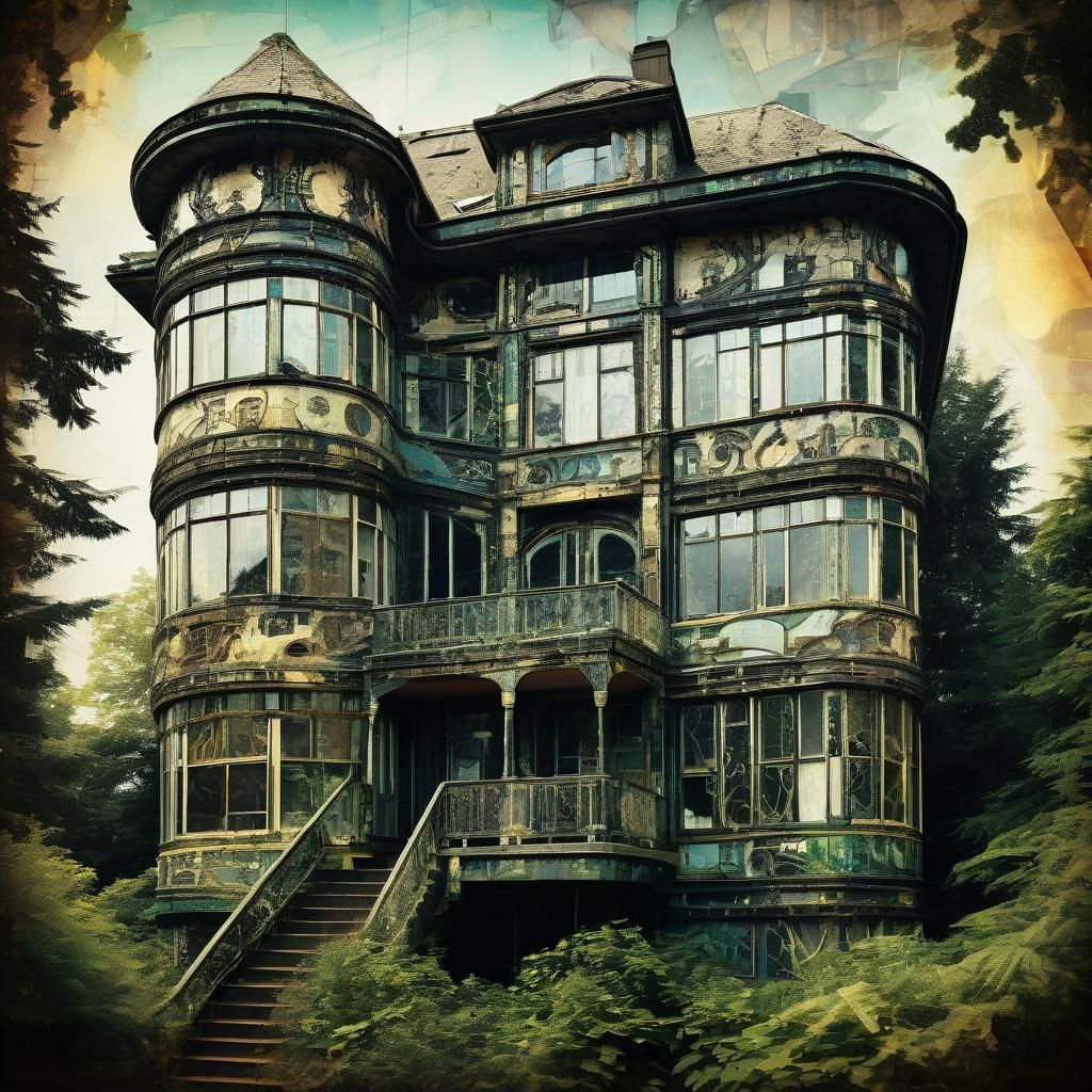 Art Deco Architecture with Double Exposure Effect