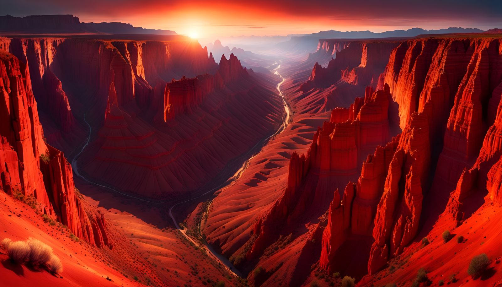 Red Rock Canyon Sundown Panorama: Digital Matte Painting
