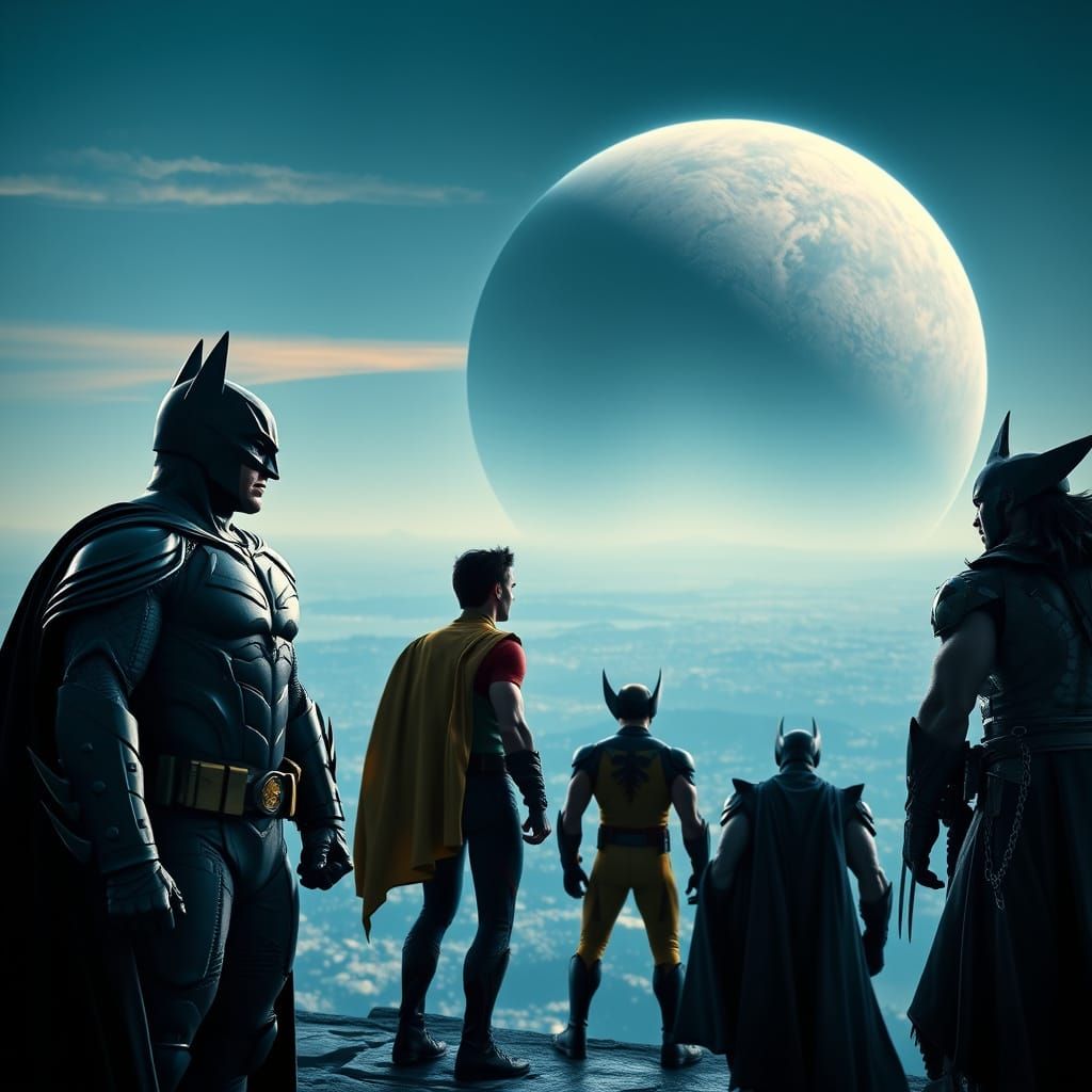Batman and X-Men Observe Titania's Skyline with Uranus