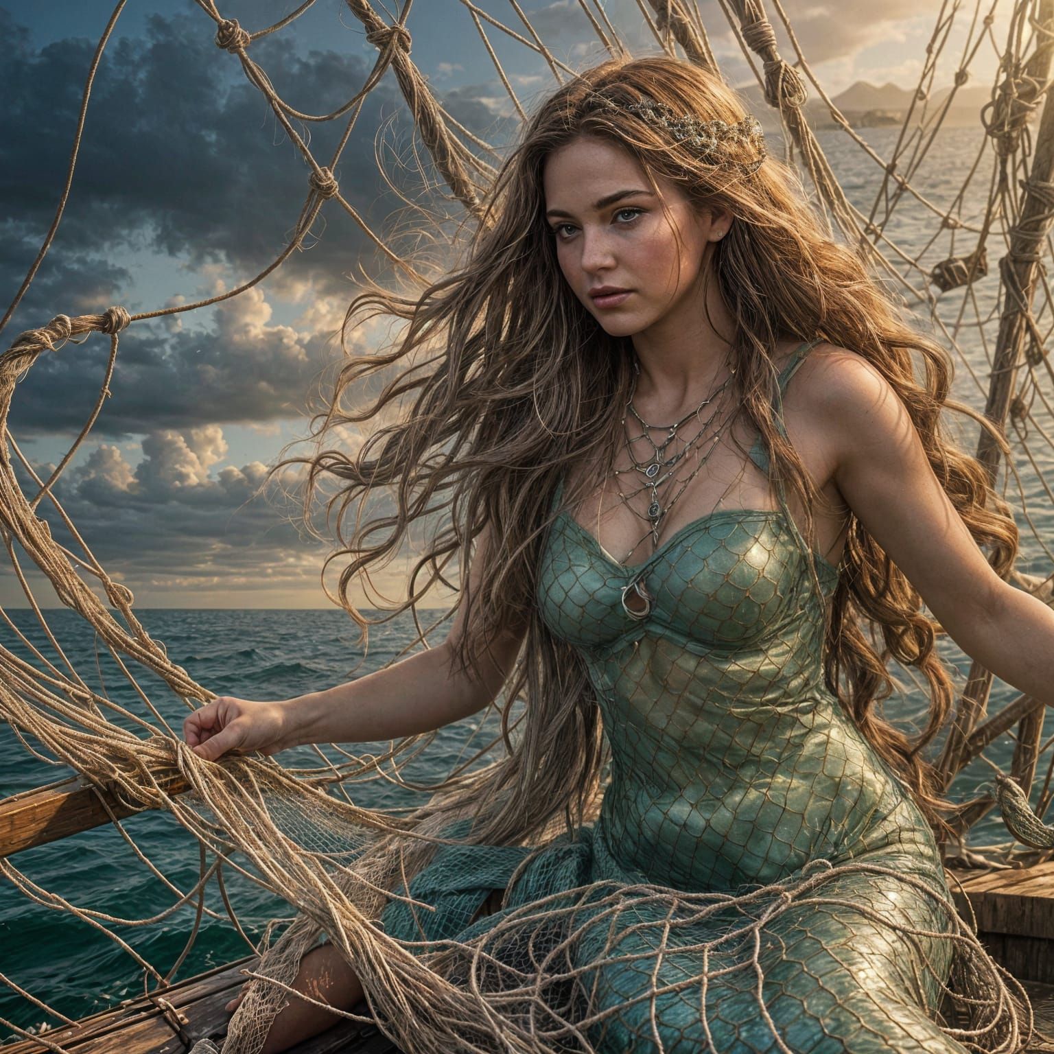 Mermaid caught in a net on a fishing vessel named Atoanella Mermaid caught in a net on a fishing vessel named Atoanella ...