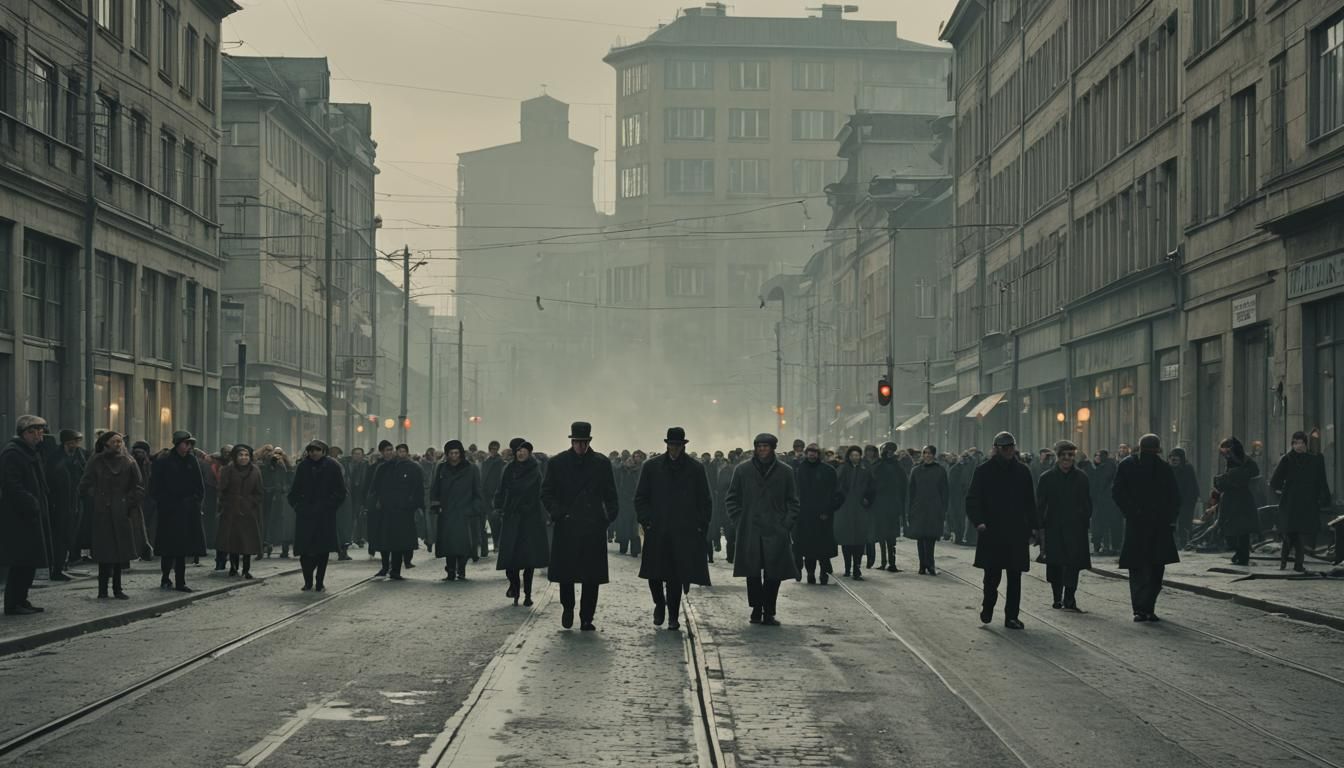 Bleak German Street Scene with Cinematic Lighting