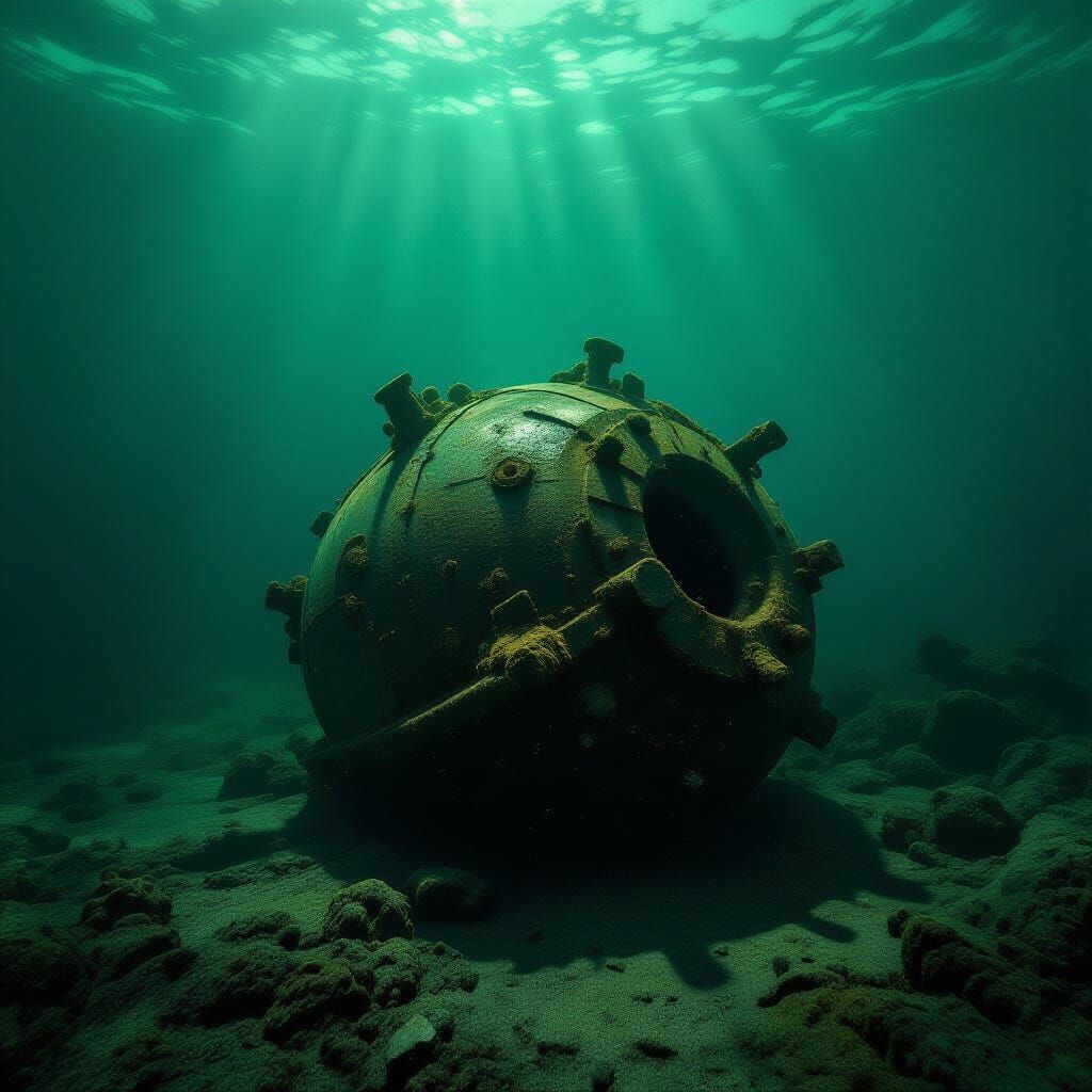 Menacing Naval Mine in Murky Water