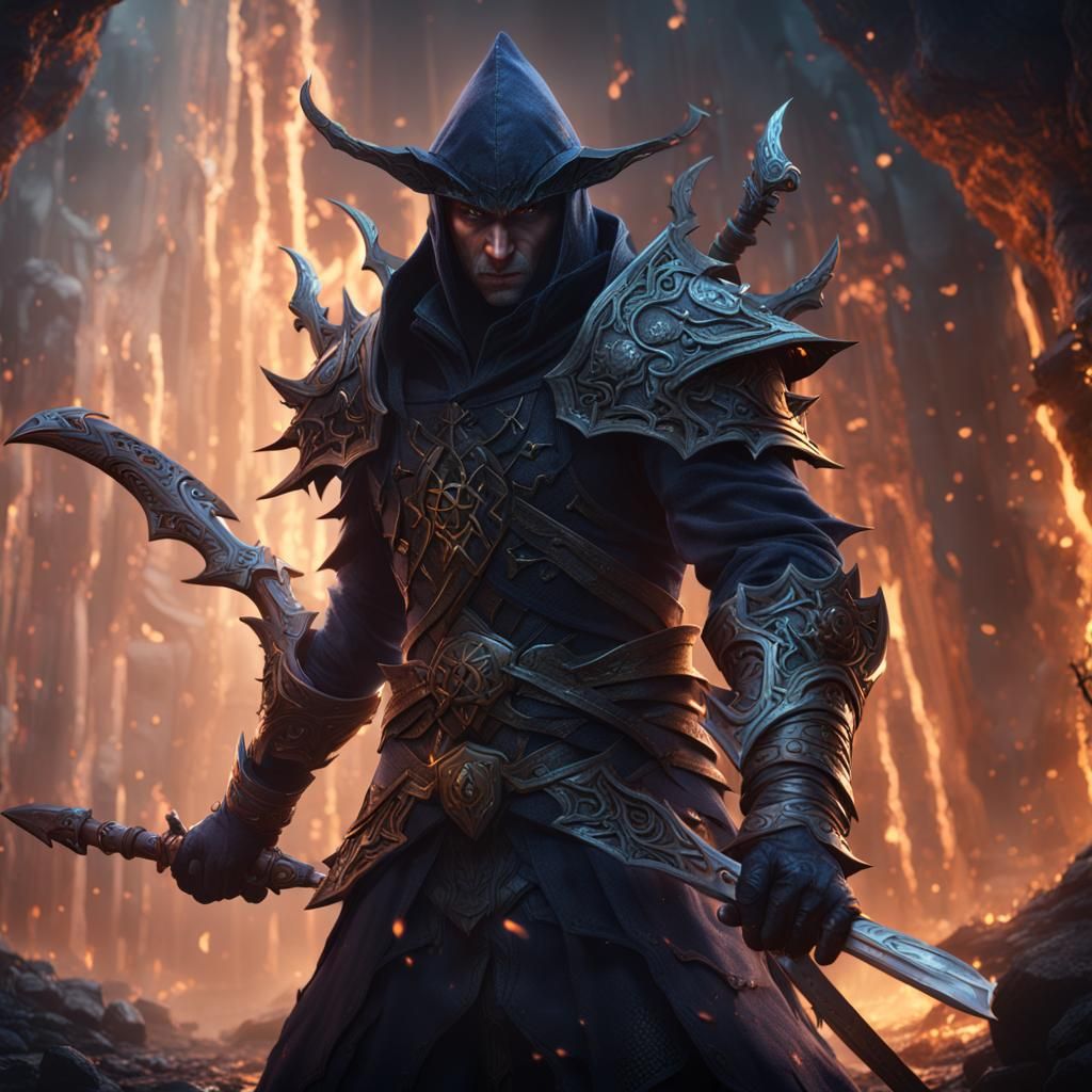 Sinister Shadow Elf Duel Wielding Swords