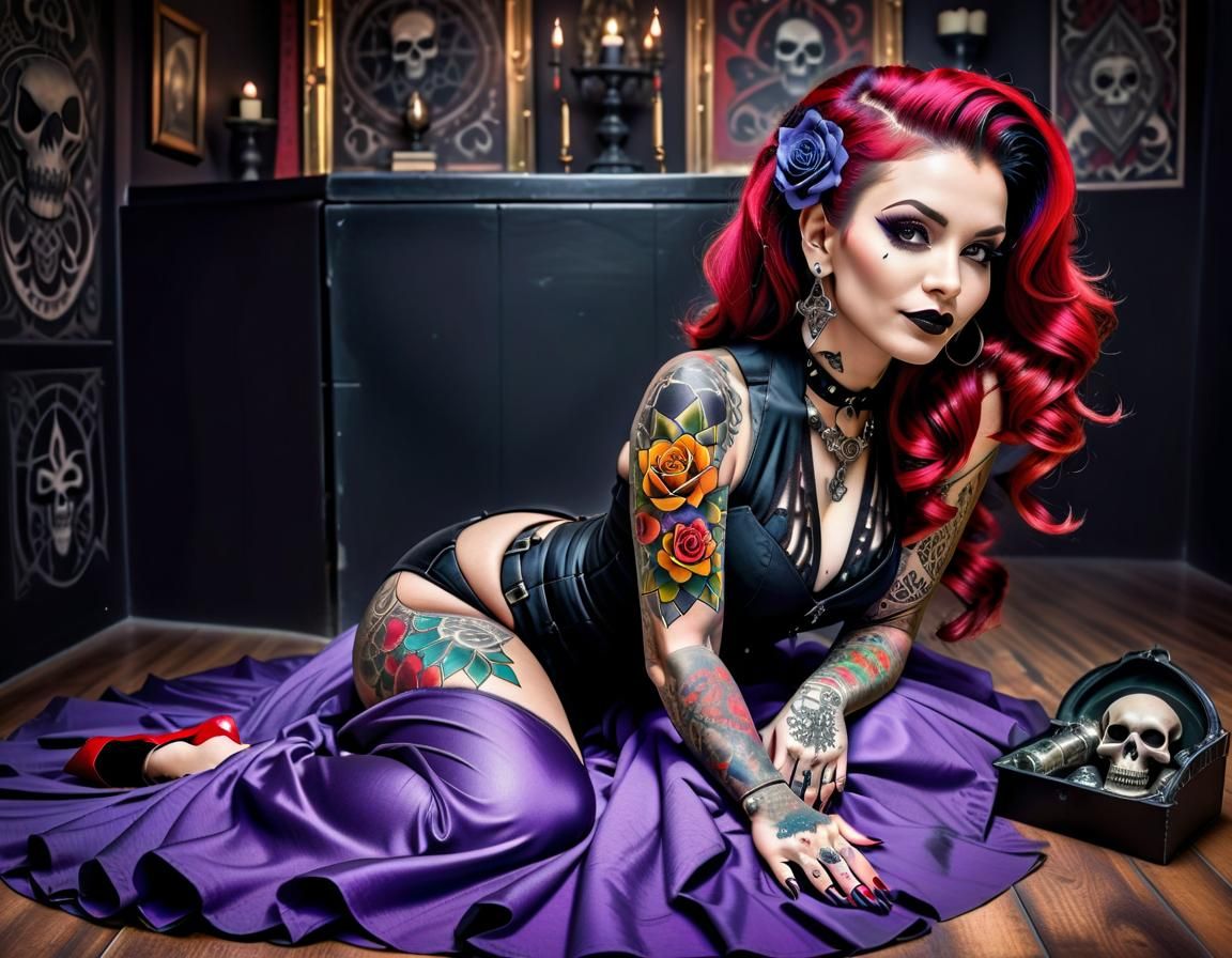 Gothic Tattooed Latina Pinup Portrait