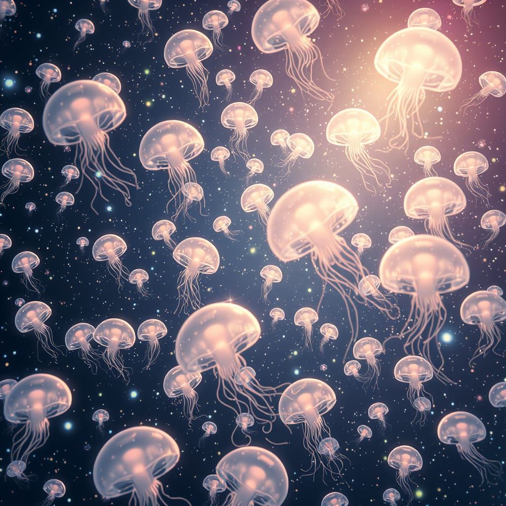 Celestial Jellyfish Dance in Whimsical Space Scene
