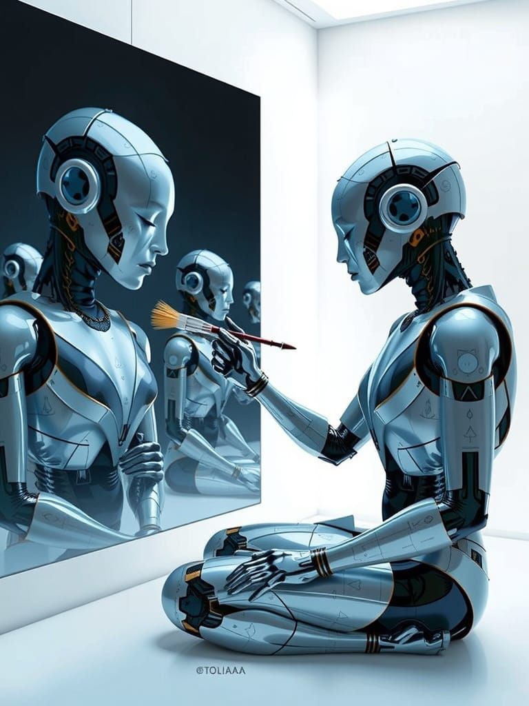 Infinite Reflections of a Woman in Soft Chiaroscuro Lighting