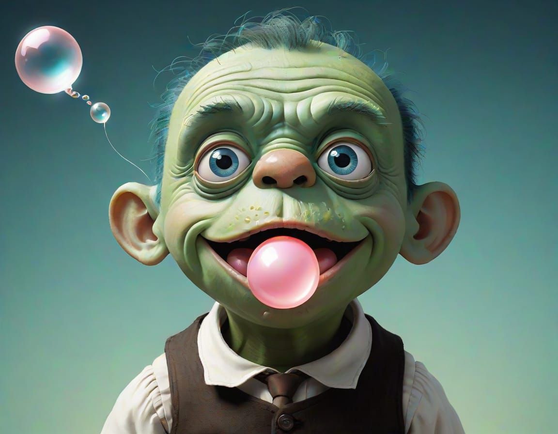 Whimsical Baby Frankenstein Blows a Bubble