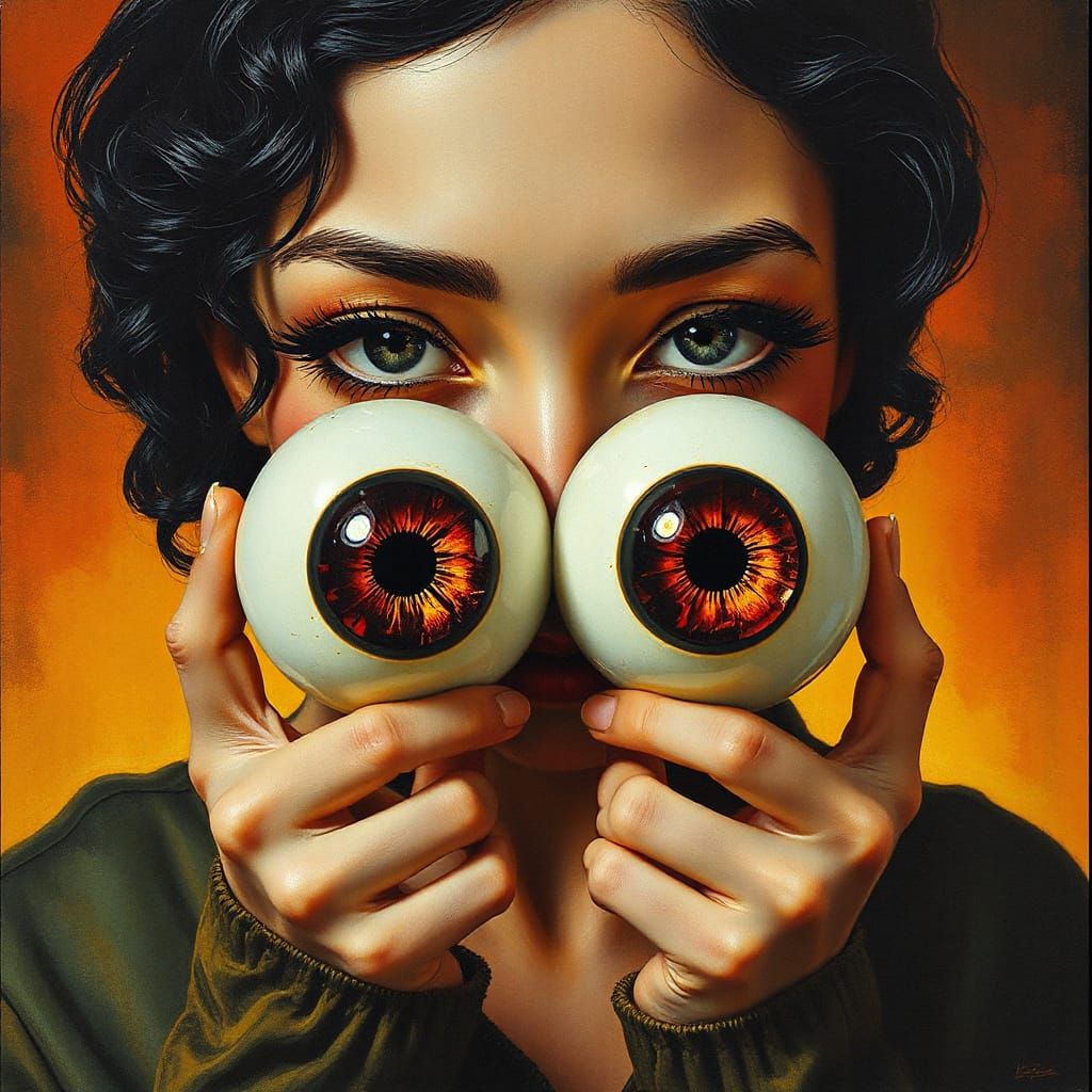 Enchanting Female Figure with Sunken Relief Eyes in Whimsica...