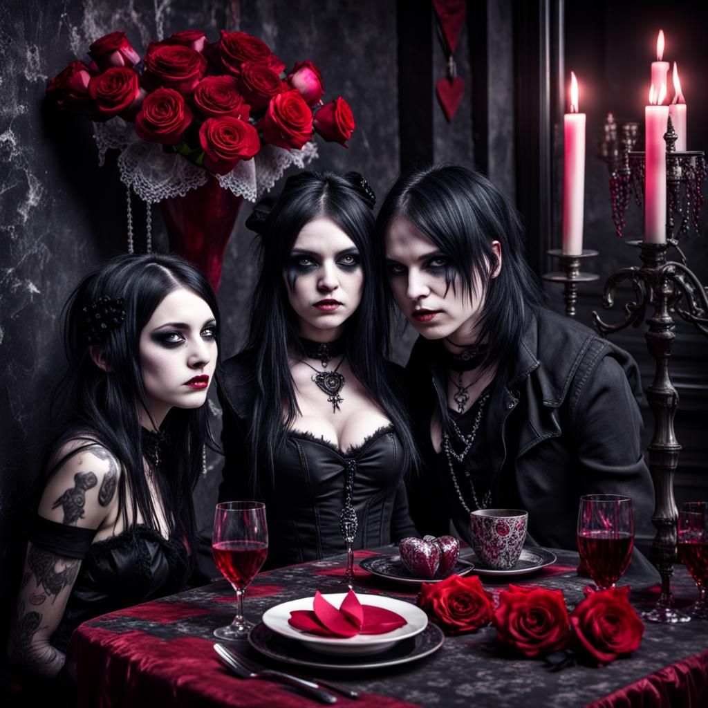 Gothic Valentine Breakup Party in Hyperrealistic Style