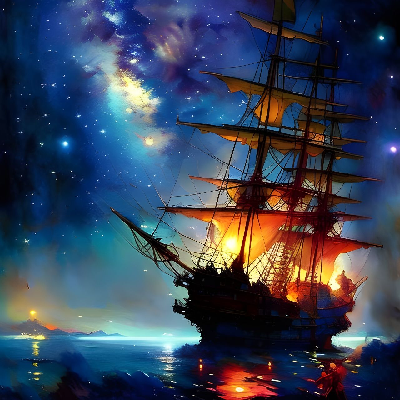 Epic Pirate Ship Under Starry Night Sky