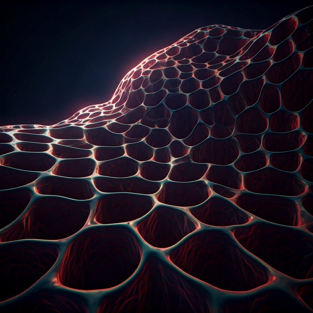 Glowing Reticulated Endoplasmic Tubules in Futuristic Landsc...