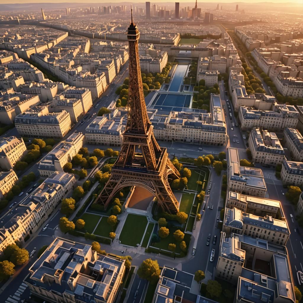 Eiffel Tower Sunset in 3D Game Style