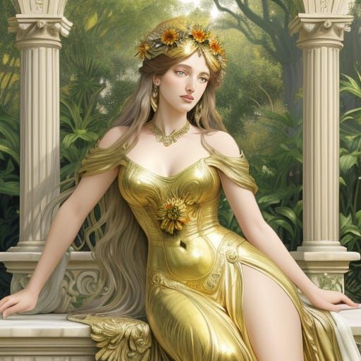 Ethereal Goddess in Art Nouveau Garden