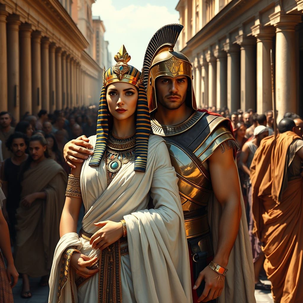 Ancient Roman Couple Surrounded by Bustling City