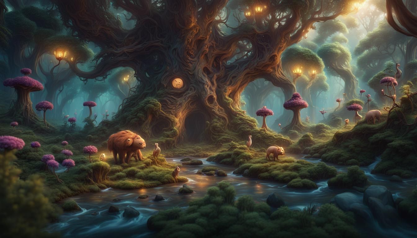Enchanted Forest with Magical Creatures: Fantasy Art