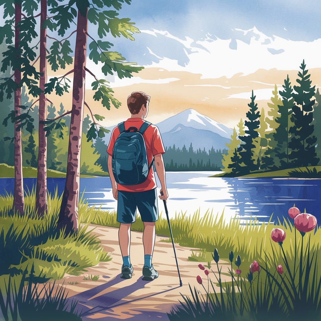 Man on Nature Walk in Algonquin Park - Watercolour