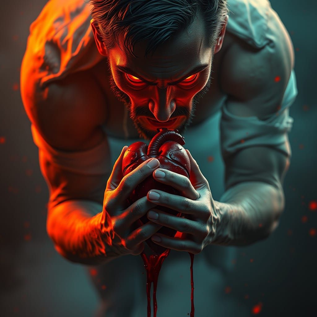 A man is walking while holding his heart in his hands